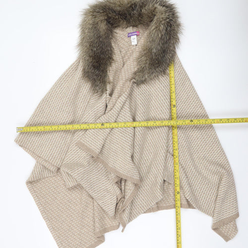 Alice Hannah Women Beige Wool Blend Cape with Faux Fur Collar Size M