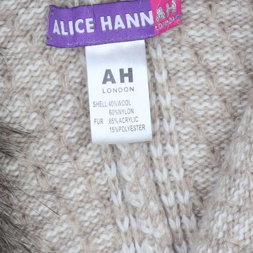 Alice Hannah Women Beige Wool Blend Cape with Faux Fur Collar Size M
