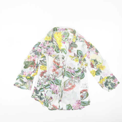 Cotton Daisy Womens Multicoloured Floral Blouse Size S 3/4 Sleeve Tunic