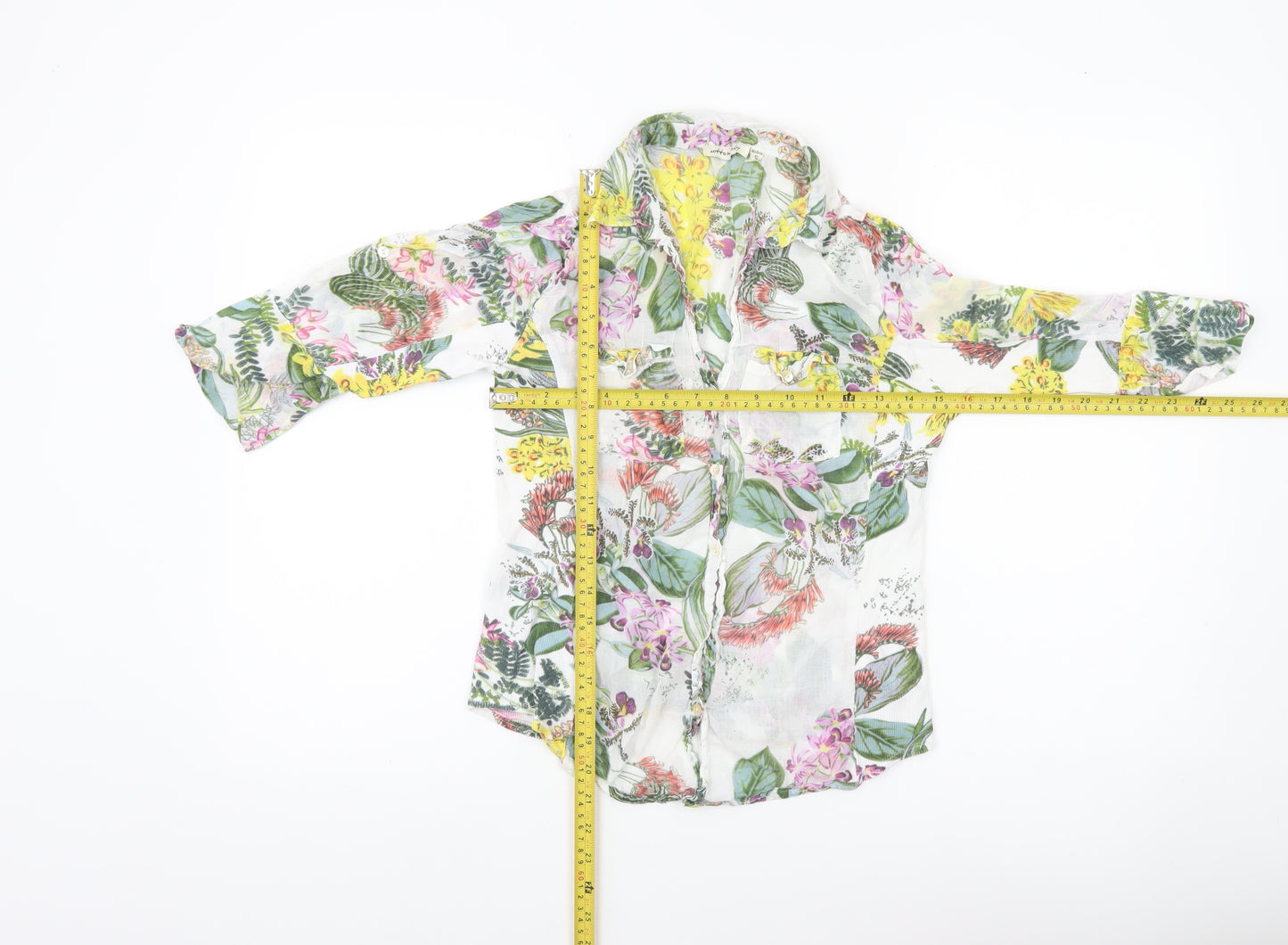 Cotton Daisy Womens Multicoloured Floral Blouse Size S 3/4 Sleeve Tunic