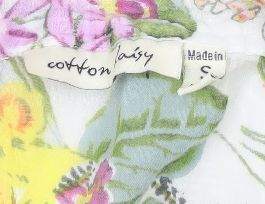 Cotton Daisy Womens Multicoloured Floral Blouse Size S 3/4 Sleeve Tunic