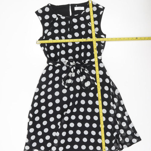 Wallis Womens Petite Black Polka Dot A-Line Knee Dress UK 10