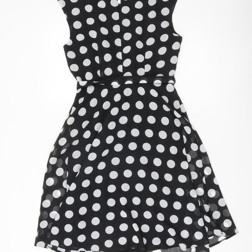 Wallis Womens Petite Black Polka Dot A-Line Knee Dress UK 10