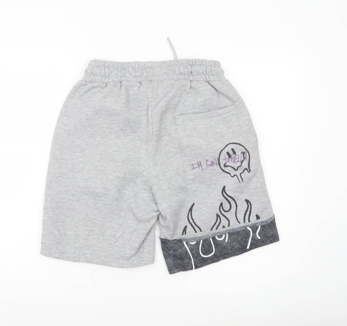 boohooMAN Men’s Grey Graphic Sweat Shorts Small Elastic Waist