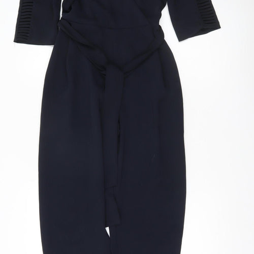 Zara Basic Women Black XS Jumpsuit 3/4 Sleeve V-Neck Belted Slim