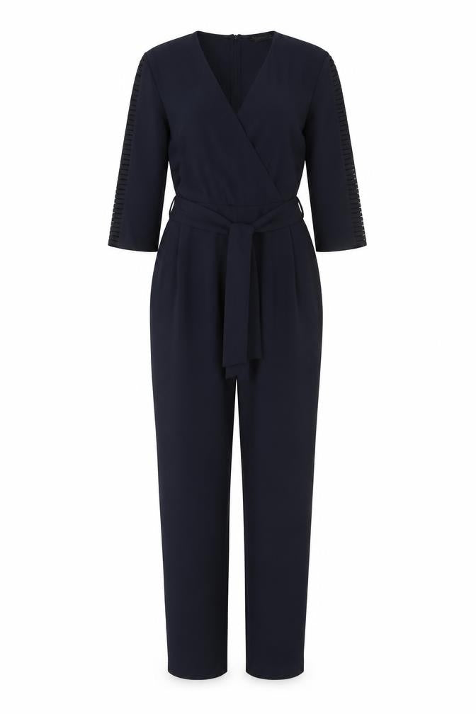 Zara Basic Women Black XS Jumpsuit 3/4 Sleeve V-Neck Belted Slim