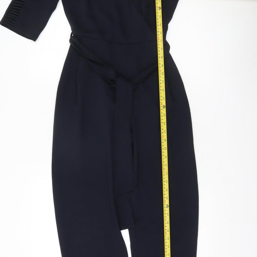 Zara Basic Women Black XS Jumpsuit 3/4 Sleeve V-Neck Belted Slim