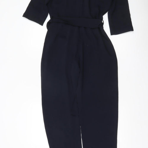 Zara Basic Women Black XS Jumpsuit 3/4 Sleeve V-Neck Belted Slim