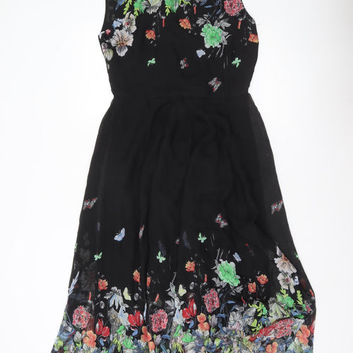 FLOIRYDAY Womens Black Floral A-Line Sleeveless Dress M