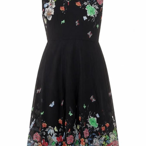 FLOIRYDAY Womens Black Floral A-Line Sleeveless Dress M