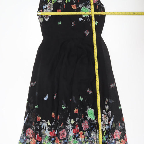 FLOIRYDAY Womens Black Floral A-Line Sleeveless Dress M