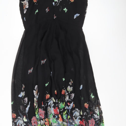 FLOIRYDAY Womens Black Floral A-Line Sleeveless Dress M
