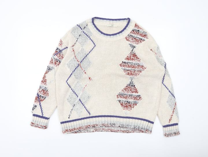 George Women’s Ivory Argyle Knit Pullover Jumper UK 12 Regular Fit