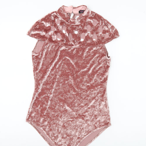 Evita Women’s Pink Velvet Sleeveless Bodysuit Size 14 Party