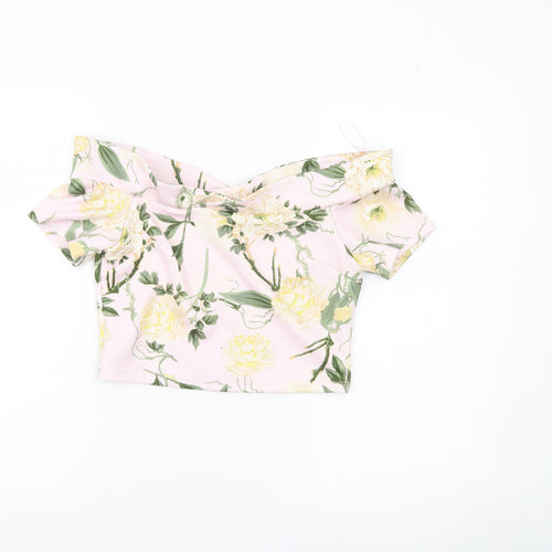 Miss Selfridge Women’s Pink Floral Off Shoulder Cropped Blouse UK 10