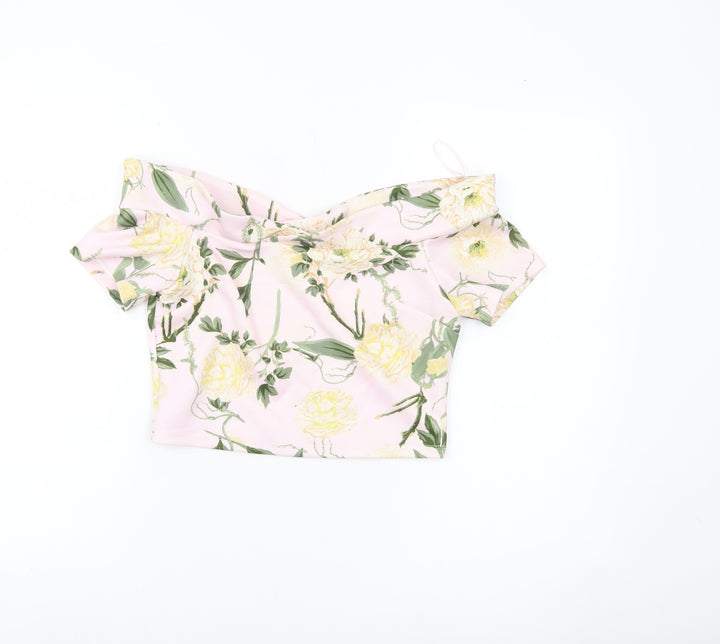 Miss Selfridge Women’s Pink Floral Off Shoulder Cropped Blouse UK 10