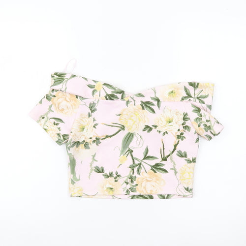 Miss Selfridge Women’s Pink Floral Off Shoulder Cropped Blouse UK 10