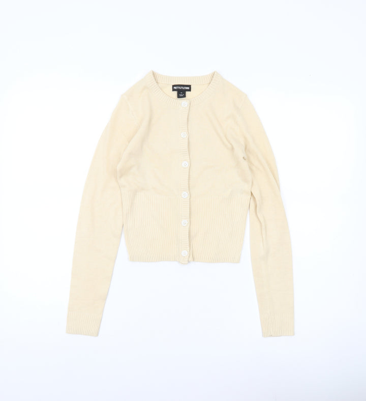 PrettyLittleThing Womens Beige XS Cardigan Crew Neck Knit Jumper