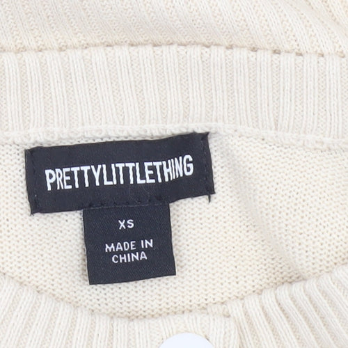 PrettyLittleThing Womens Beige XS Cardigan Crew Neck Knit Jumper