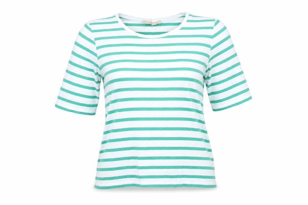 Hobbs Women’s XS Green White Striped Cotton Jersey T-Shirt
