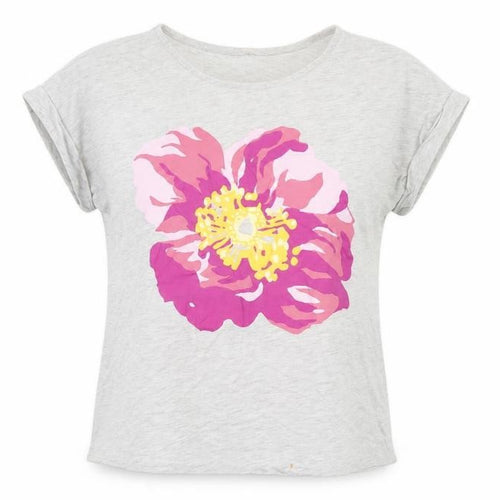 Oasis Womens Grey Floral Print Cotton T-Shirt UK M Casual Summer Tee