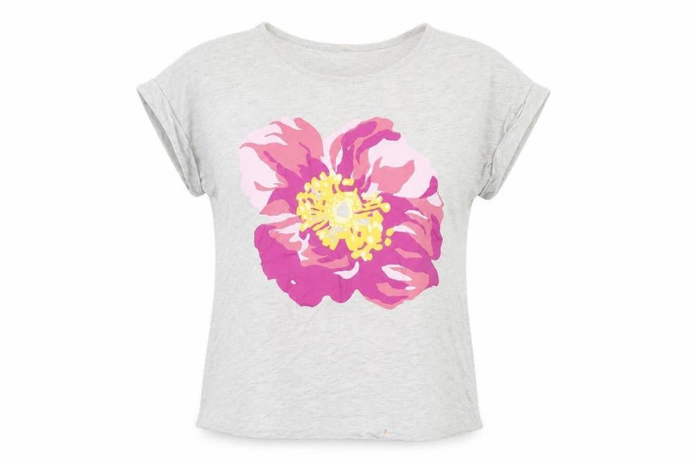 Oasis Womens Grey Floral Print Cotton T-Shirt UK M Casual Summer Tee