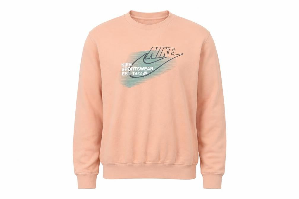 Front view of Nike men’s pink m pullover sweatshirt graphic logo sportswear