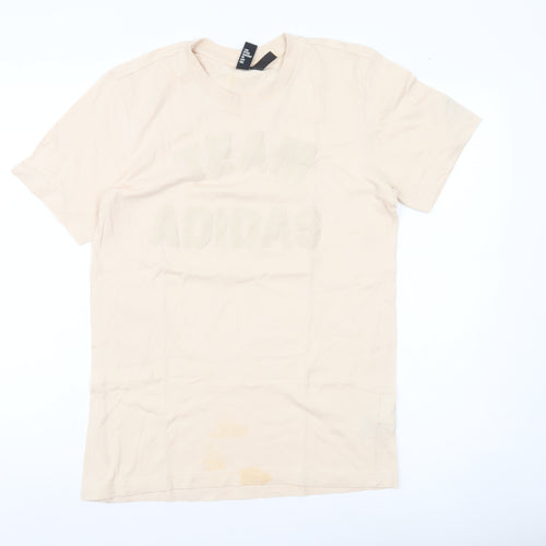 Adidas Men’s Beige Small Graphic Logo T-Shirt Cotton Short Sleeve