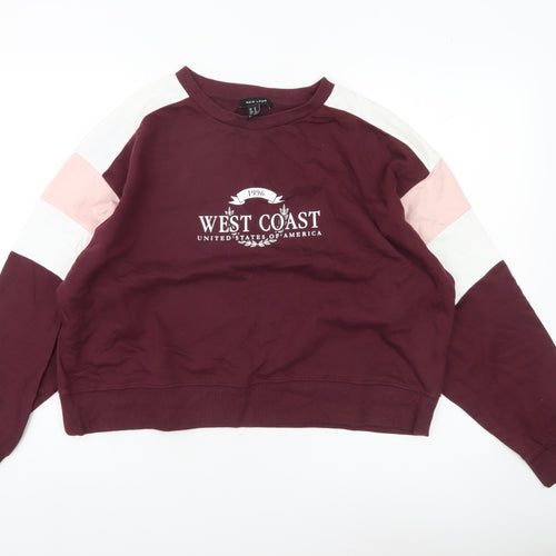 New Look Womens Red Colourblock Crew Neck Logo Pullover Sweatshirt M