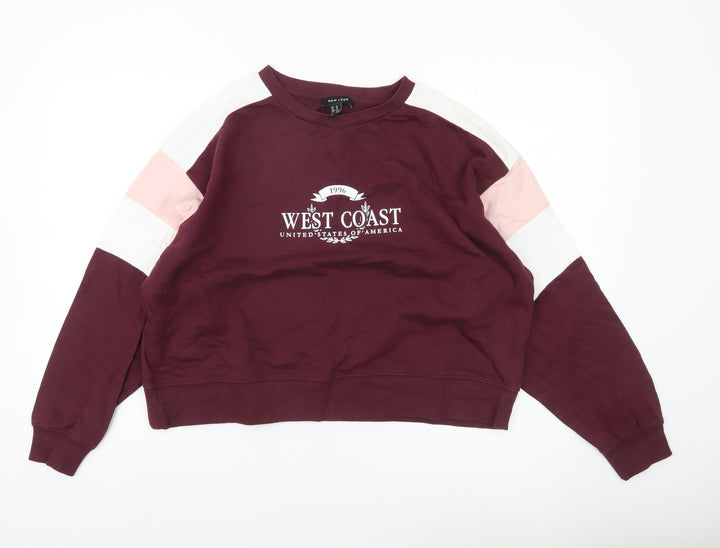 New Look Womens Red Colourblock Crew Neck Logo Pullover Sweatshirt M