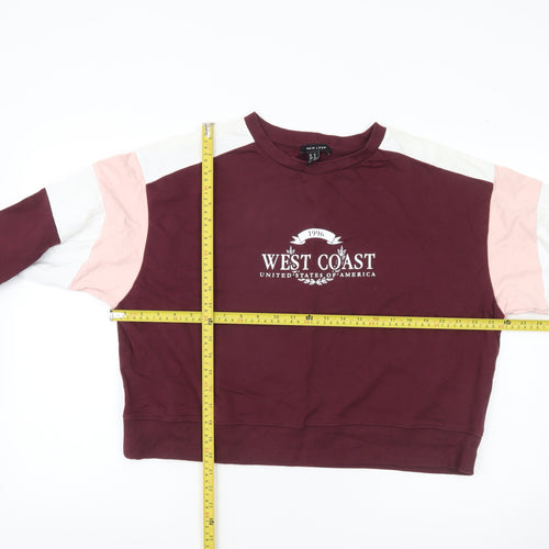 New Look Womens Red Colourblock Crew Neck Logo Pullover Sweatshirt M