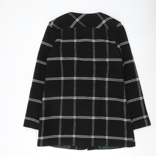 Next Womens Black Check Wool Blend Coat Size 14 Mid-Length