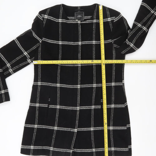 Next Womens Black Check Wool Blend Coat Size 14 Mid-Length