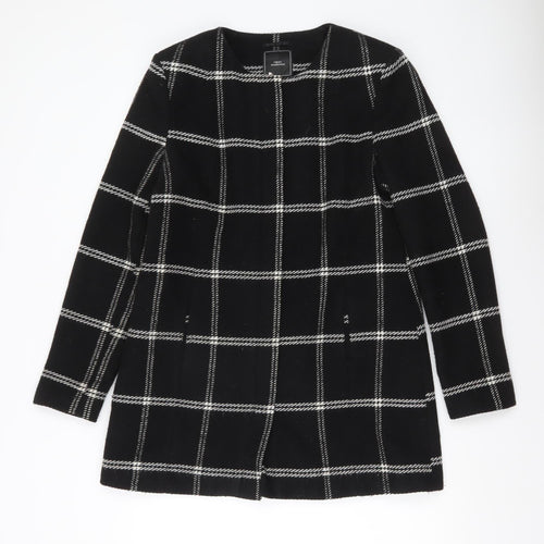 Next Womens Black Check Wool Blend Coat Size 14 Mid-Length