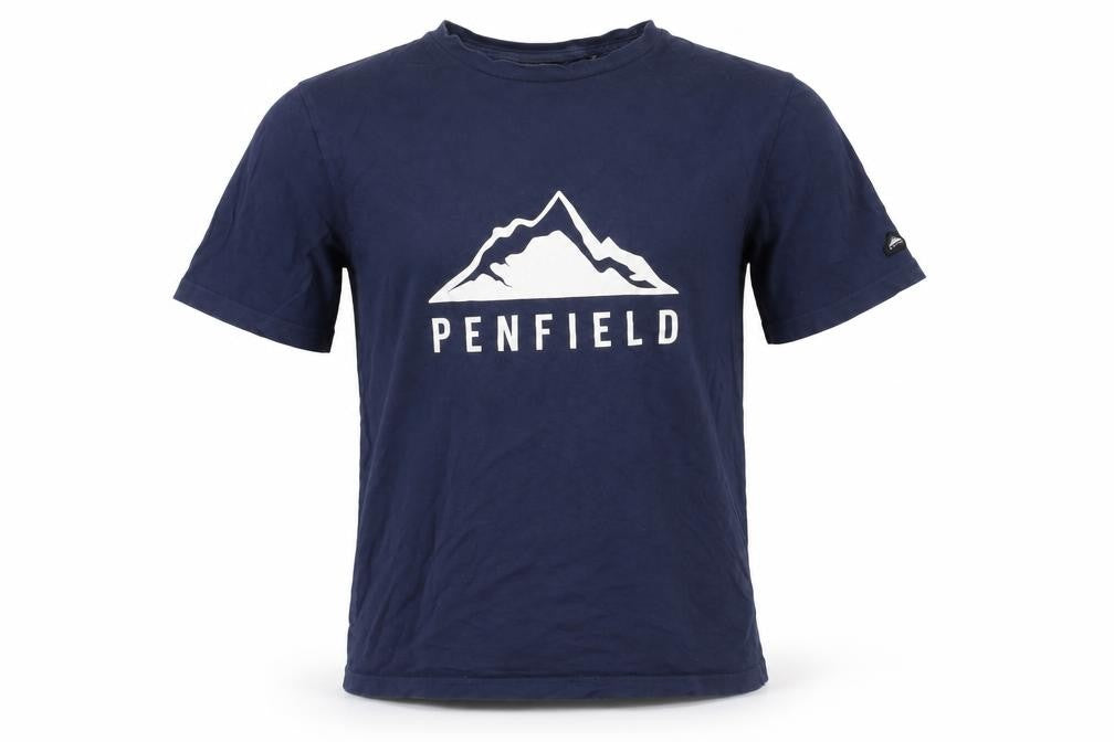 Front view of Penfield Men's Blue Graphic Logo T-Shirt, size M, Regular Fit