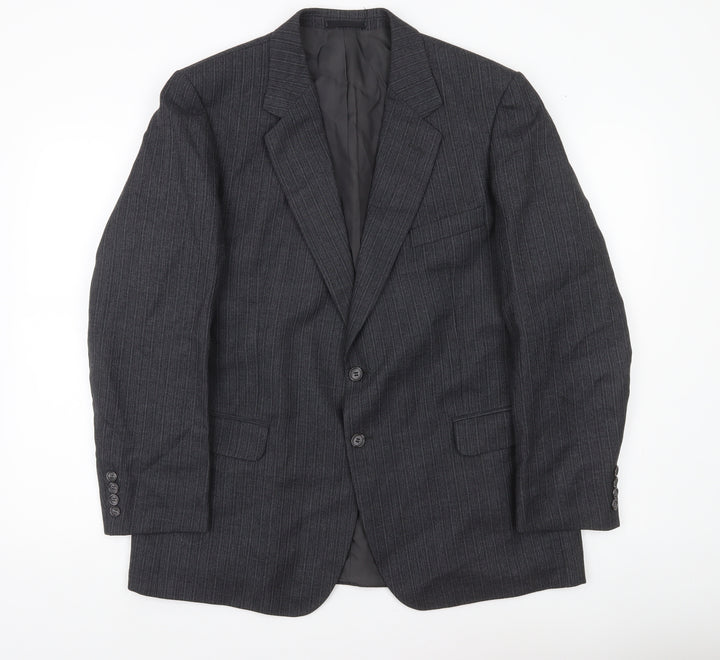 Marks and Spencer St Michael Mens Grey Pinstripe Wool Blend Blazer Jacket 42 Short