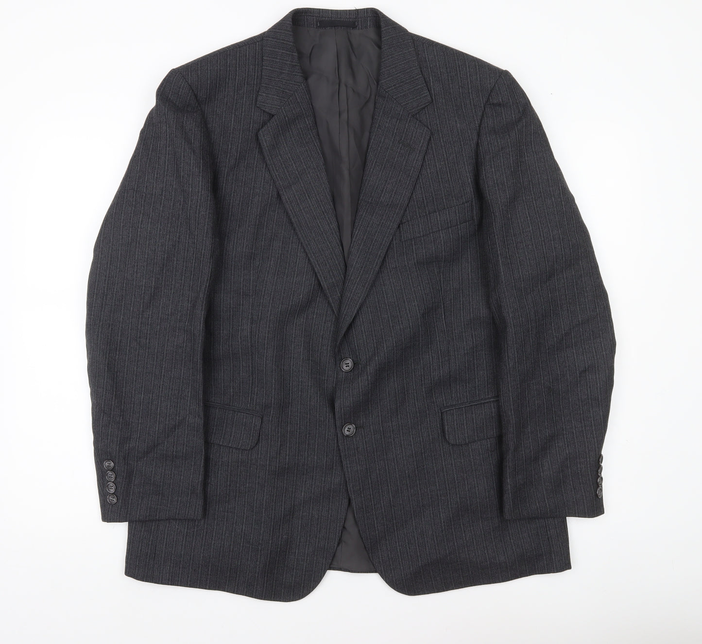 Marks and Spencer St Michael Mens Grey Pinstripe Wool Blend Blazer Jacket 42 Short