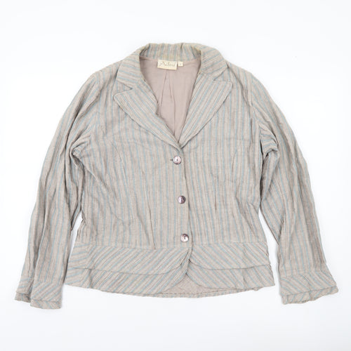 Adini Women Beige Striped Suit Jacket Blazer Small Cotton