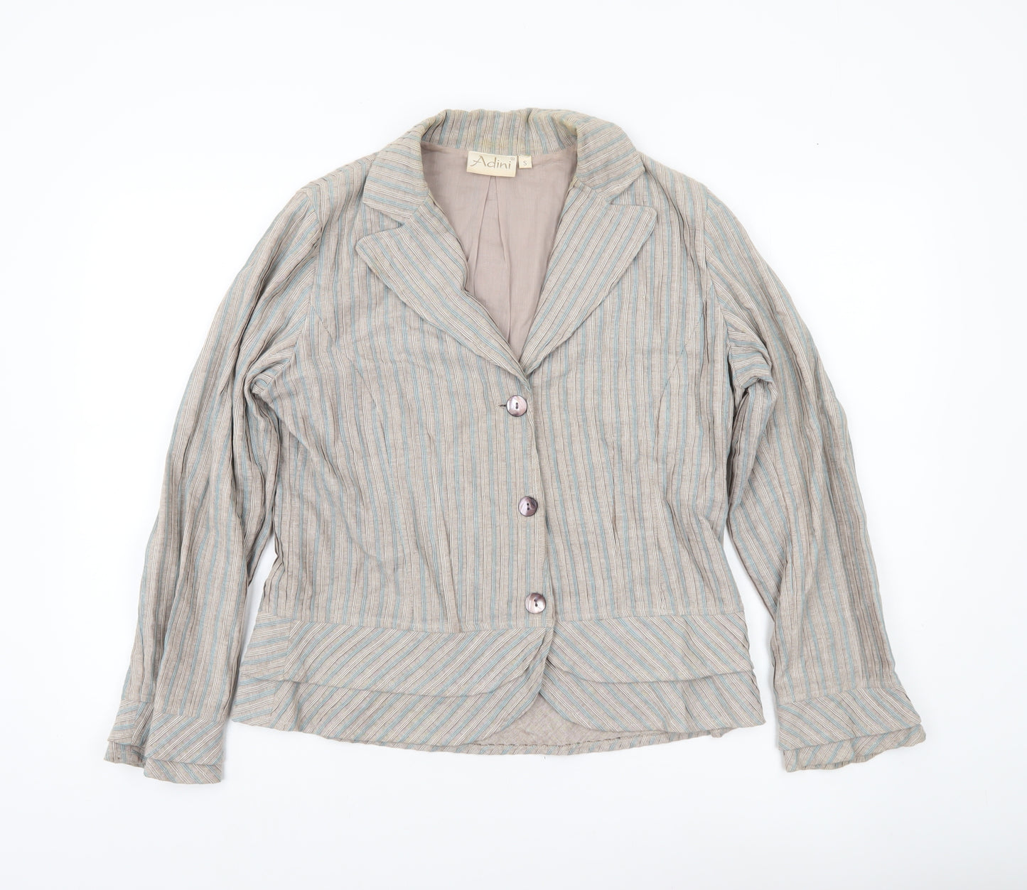 Adini Women Beige Striped Suit Jacket Blazer Small Cotton