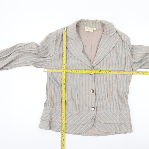 Adini Women Beige Striped Suit Jacket Blazer Small Cotton