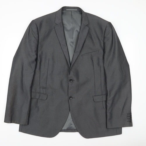 George Men Grey 46R Blazer Jacket Single Breasted Notch Lapel