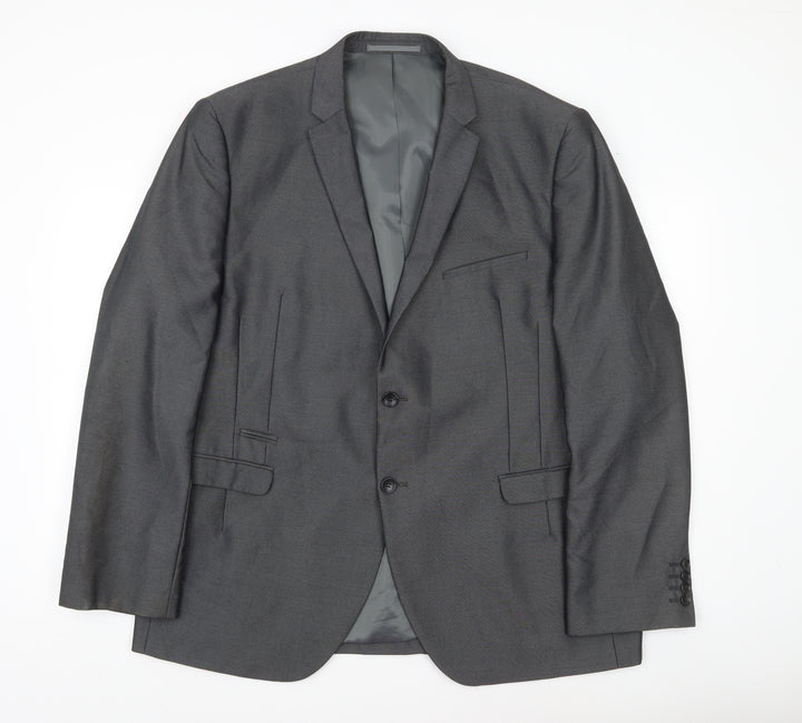 George Men Grey 46R Blazer Jacket Single Breasted Notch Lapel