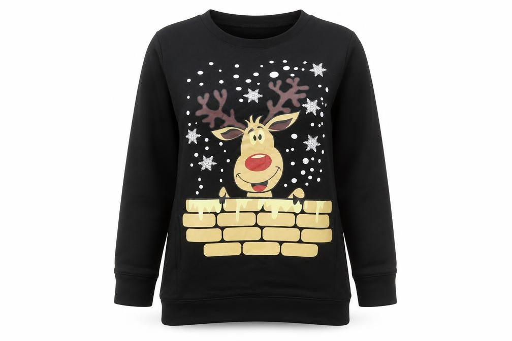Nouvelle Collection Womens Black Christmas Reindeer Sweatshirt M