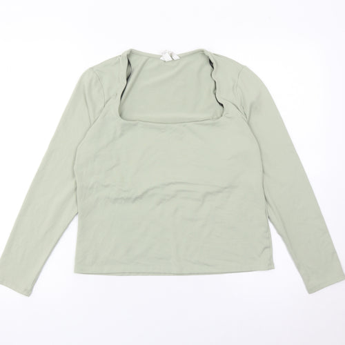 H&M Women’s Green Long Sleeve Square Neck Slim Fit Top L