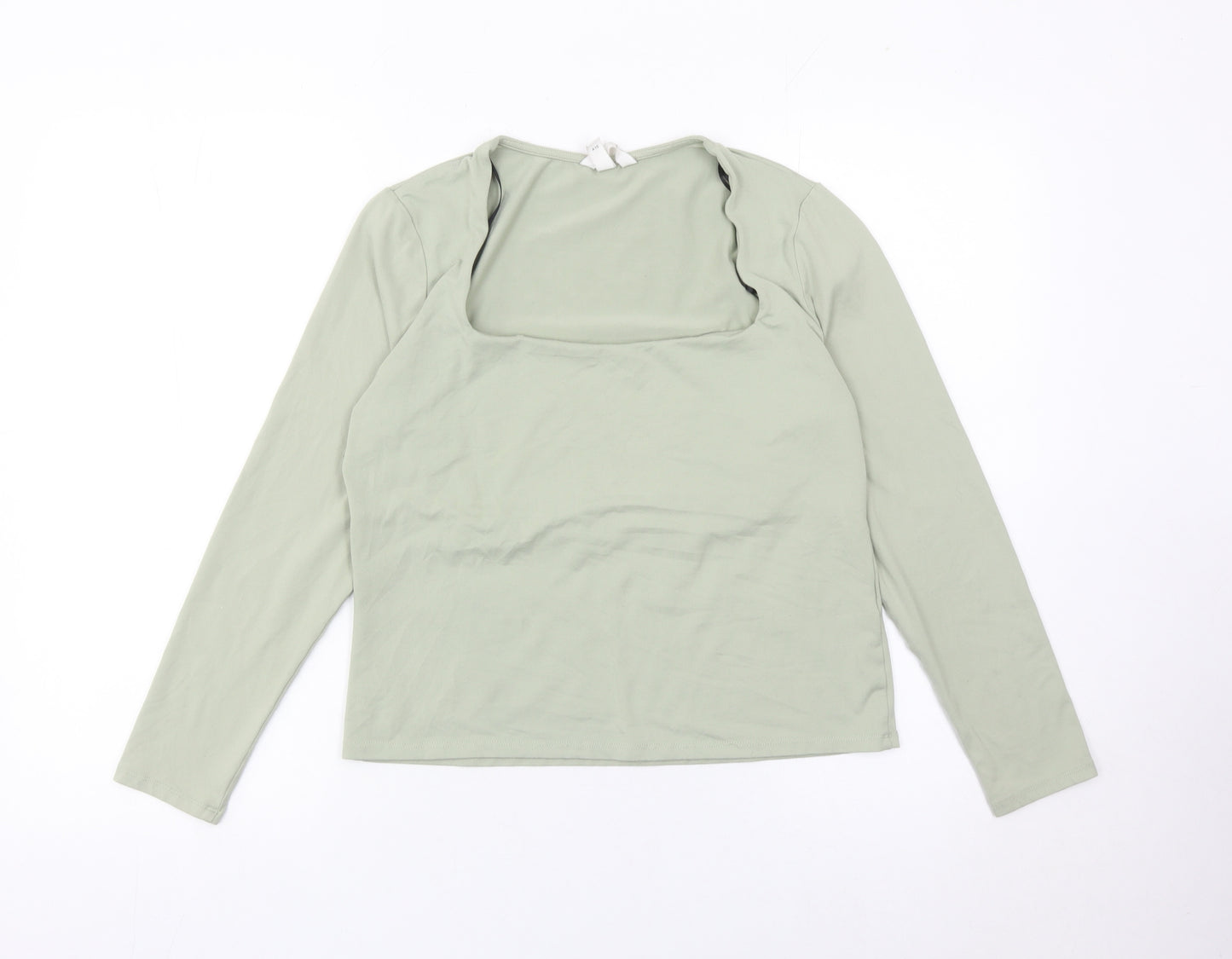 H&M Women’s Green Long Sleeve Square Neck Slim Fit Top L