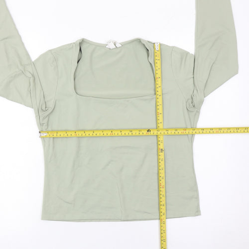 H&M Women’s Green Long Sleeve Square Neck Slim Fit Top L