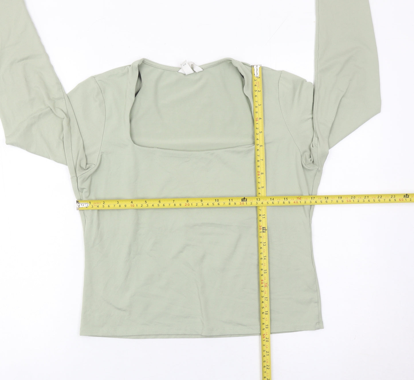 H&M Women’s Green Long Sleeve Square Neck Slim Fit Top L