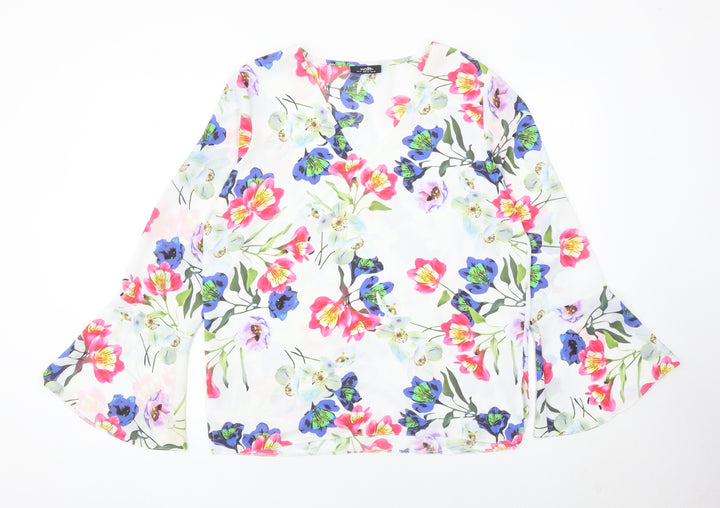 Wallis Womens Multicoloured Floral Blouse Size 14 Tunic Chiffon