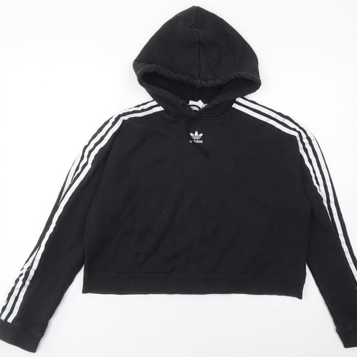 Adidas Womens Black Hoodie Pullover UK 12 Cotton Logo Sportswear