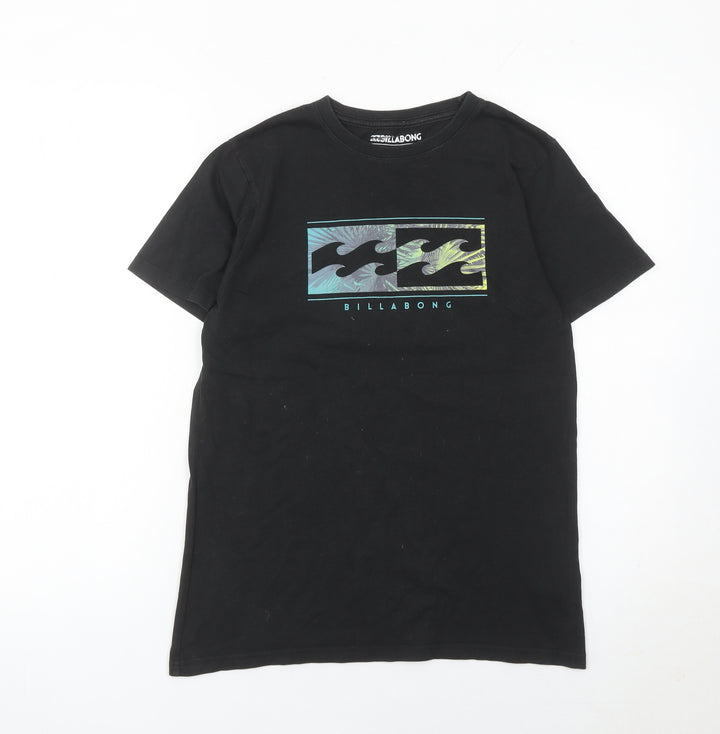 Billabong Boys Black Graphic T-Shirt Size 14 Years Short Sleeve Cotton